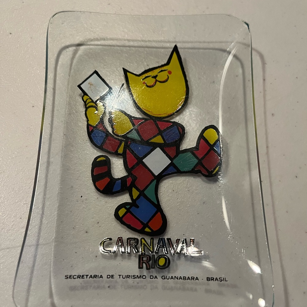 Brazilian cat trinket dish. Glass. Carnival Rio